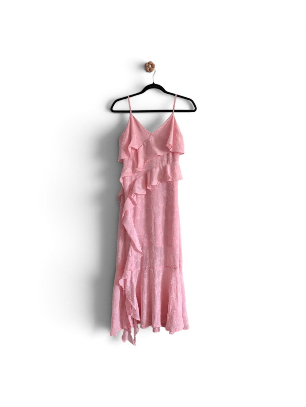 Wild Fable Coquette Pink Ruffle Floral Textured Midi Dress
